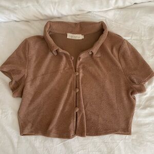 Terracotta Tan Button-Up Crop Top